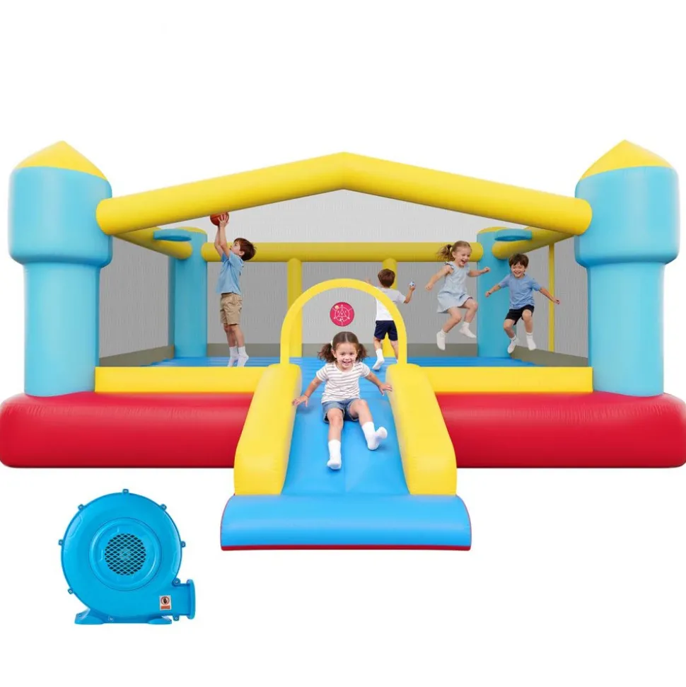 VEVOR Inflatable Bounce House, 12.5 x 13.1 x 6.5 ft Inflatable Bounce House Water Slide, Bouncer Castle with Castle Bounces, Basketball Hoop, Splash Pool & Water Ring Toss, for 3 to 4 Kids Ages 3 to 8