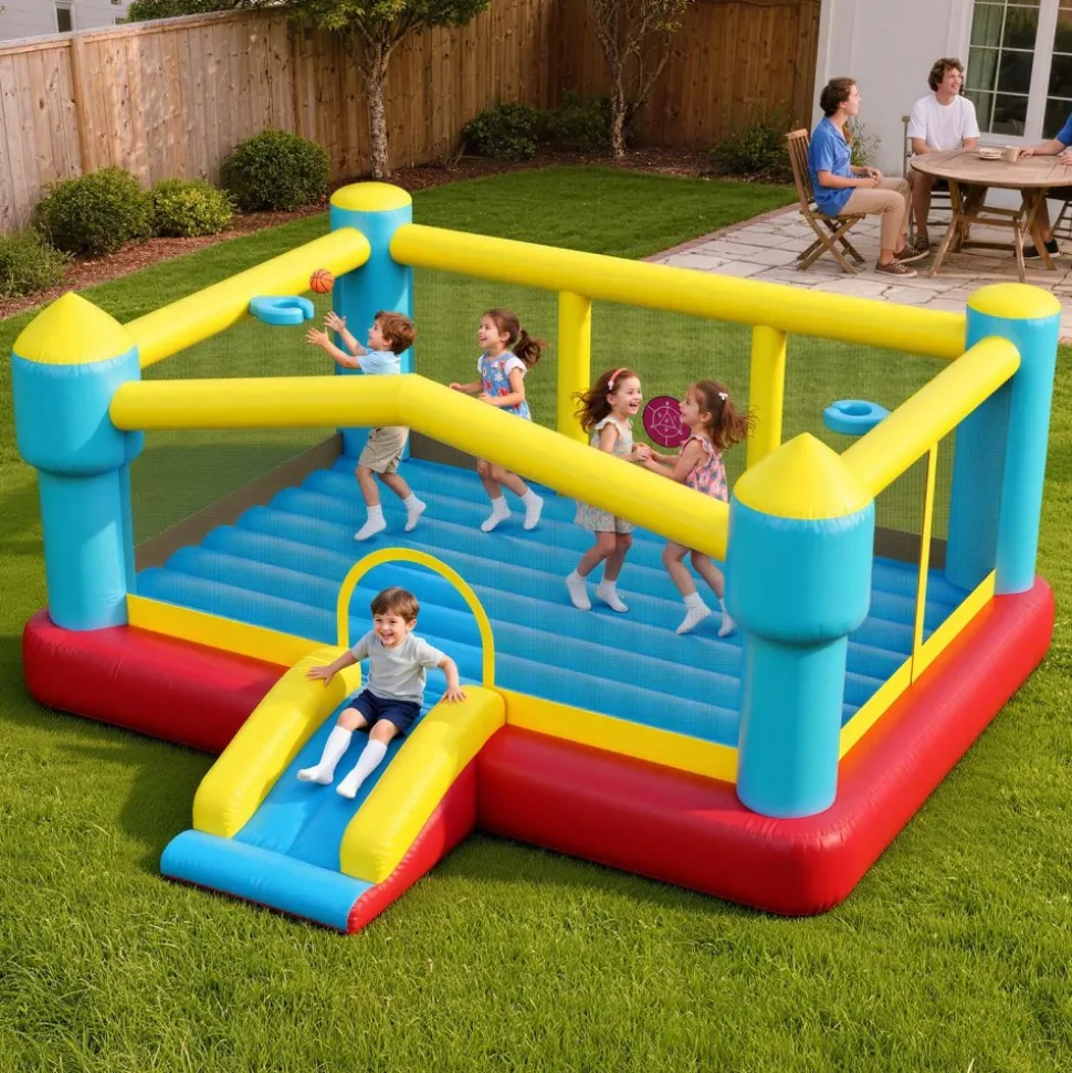 VEVOR Inflatable Bounce House, 12.5 x 13.1 x 6.5 ft Inflatable Bounce House Water Slide, Bouncer Castle with Castle Bounces, Basketball Hoop, Splash Pool & Water Ring Toss, for 3 to 4 Kids Ages 3 to 8