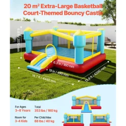 VEVOR Inflatable Bounce House, 12.5 x 13.1 x 6.5 ft Inflatable Bounce House Water Slide, Bouncer Castle with Castle Bounces, Basketball Hoop, Splash Pool & Water Ring Toss, for 3 to 4 Kids Ages 3 to 8