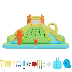 VEVOR Inflatable Bounce House, 13.3 x 11.4 x 8.4 ft Inflatable Bounce House Water Slide, Bouncer Castle with Climbing Wall, Double Tall Slides, Splash Pool & Mini Soccer, for 3 to 4 Kids Ages 3 to 8