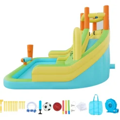 VEVOR Inflatable Bounce House, 13.3 x 11.4 x 8.4 ft Inflatable Bounce House Water Slide, Bouncer Castle with Climbing Wall, Double Tall Slides, Splash Pool & Mini Soccer, for 3 to 4 Kids Ages 3 to 8
