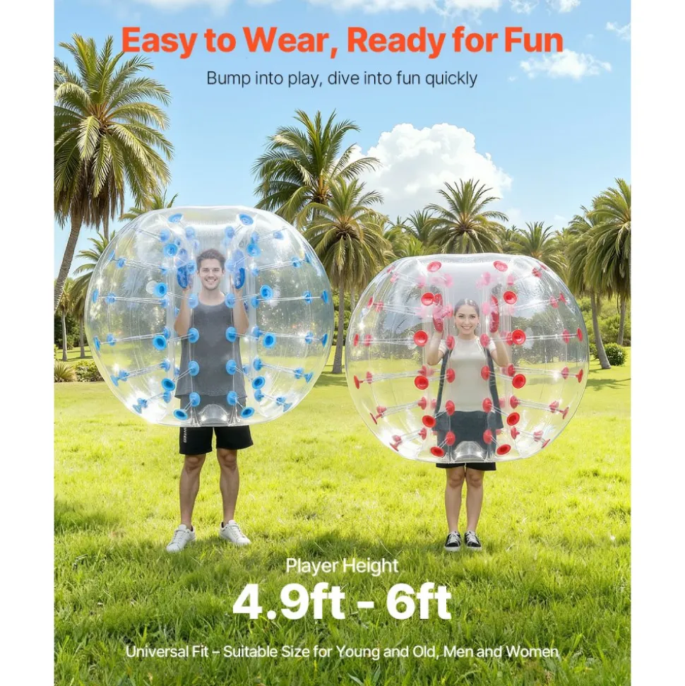 VEVOR Inflatable Bumper Balls 2-Pack, 5FT/1.5M Body Sumo Zorb Balls for Teen & Adult, 0.8mm Thick PVC Human Hamster Bubble Balls for Outdoor Team Gaming Play, Bumper Bopper Toys for Garden, Yard, Park