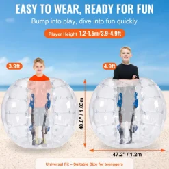 VEVOR Inflatable Bumper Ball 1-Pack, 4FT/1.2M Body Sumo Zorb Balls for Teen & Adult, 0.8mm Thick PVC Human Hamster Bubble Balls for Outdoor Team Gaming Play, Bumper Bopper Toys for Garden, Yard, Park