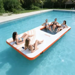 VEVOR Inflatable Floating Dock, 15 x 6.5 FT Inflatable Dock Platform, Non-Slip Water Air Mat with Portable Carrying Bag and Detachable Ladder, Floating Water Platform Island Raft for Pool Beach Ocean