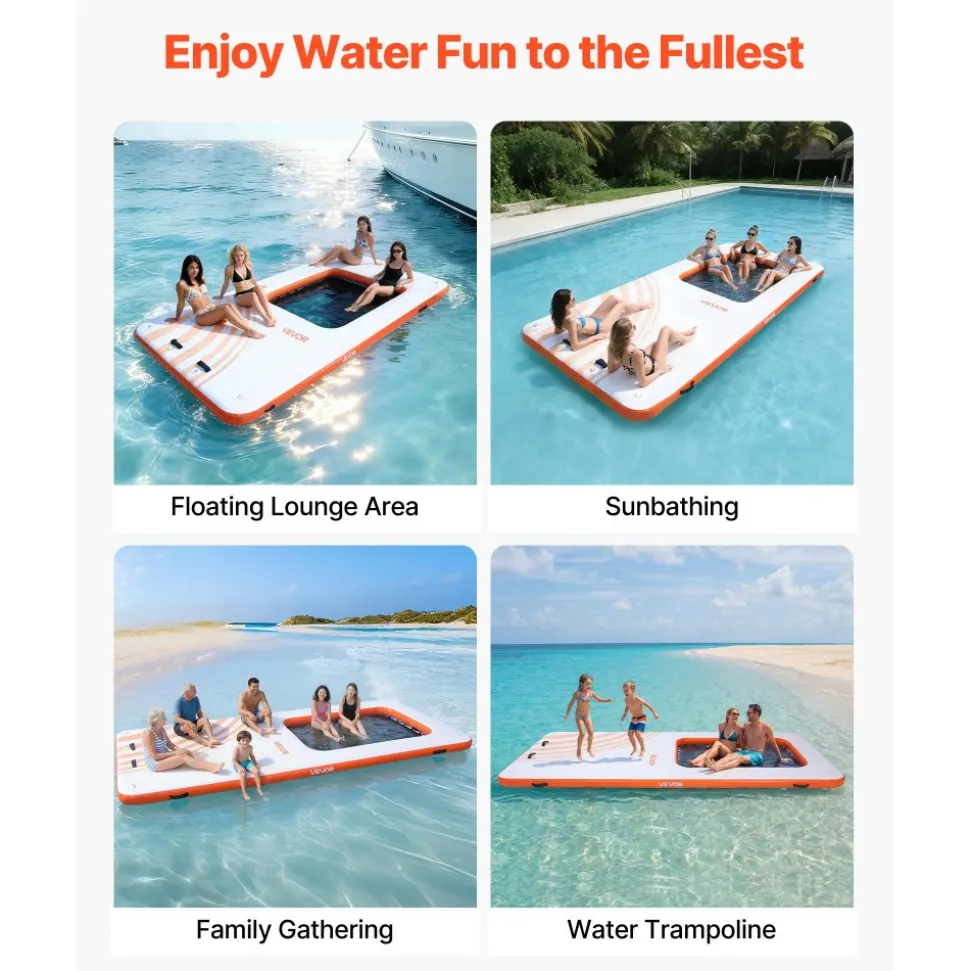 VEVOR Inflatable Floating Dock, 15 x 6.5 FT Inflatable Dock Platform, Non-Slip Water Air Mat with Portable Carrying Bag and Detachable Ladder, Floating Water Platform Island Raft for Pool Beach Ocean