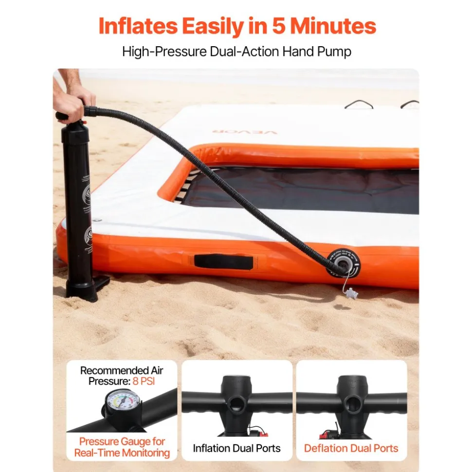 VEVOR Inflatable Floating Dock, 15 x 6.5 FT Inflatable Dock Platform, Non-Slip Water Air Mat with Portable Carrying Bag and Detachable Ladder, Floating Water Platform Island Raft for Pool Beach Ocean