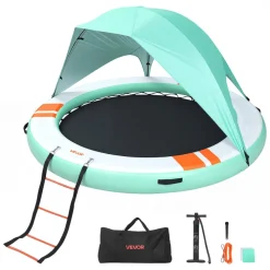 VEVOR Inflatable Floating Dock, 10FT Round Inflatable Dock Platform, Non-Slip Water Floating Mat with Portable Carrying Bag & Detachable Ladder, Platform Island Raft for Pool Beach Ocean