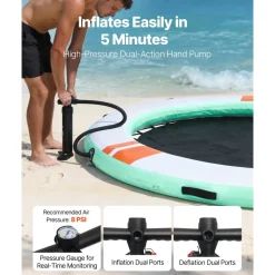 VEVOR Inflatable Floating Dock, 6 x 5FT Inflatable Dock Platform, Non-Slip Water Floating Dock Mat with Portable Carrying Bag & Detachable Ladder, Floating Platform Island Raft for Pool Beach Ocean