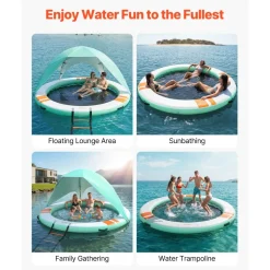 VEVOR Inflatable Floating Dock, 6 x 5FT Inflatable Dock Platform, Non-Slip Water Floating Dock Mat with Portable Carrying Bag & Detachable Ladder, Floating Platform Island Raft for Pool Beach Ocean