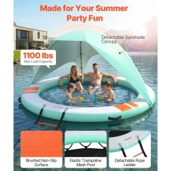 VEVOR Inflatable Floating Dock, 6 x 5FT Inflatable Dock Platform, Non-Slip Water Floating Dock Mat with Portable Carrying Bag & Detachable Ladder, Floating Platform Island Raft for Pool Beach Ocean