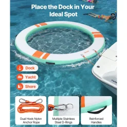 VEVOR Inflatable Floating Dock, 6 x 5FT Inflatable Dock Platform, Non-Slip Water Floating Dock Mat with Portable Carrying Bag & Detachable Ladder, Floating Platform Island Raft for Pool Beach Ocean
