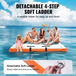 VEVOR Inflatable Floating Dock, 8 FT Round Inflatable Dock Platform, Non-Slip Water Floating Mat with Portable Carrying Bag & Detachable Ladder, Platform Island Raft for Pool Beach Ocean