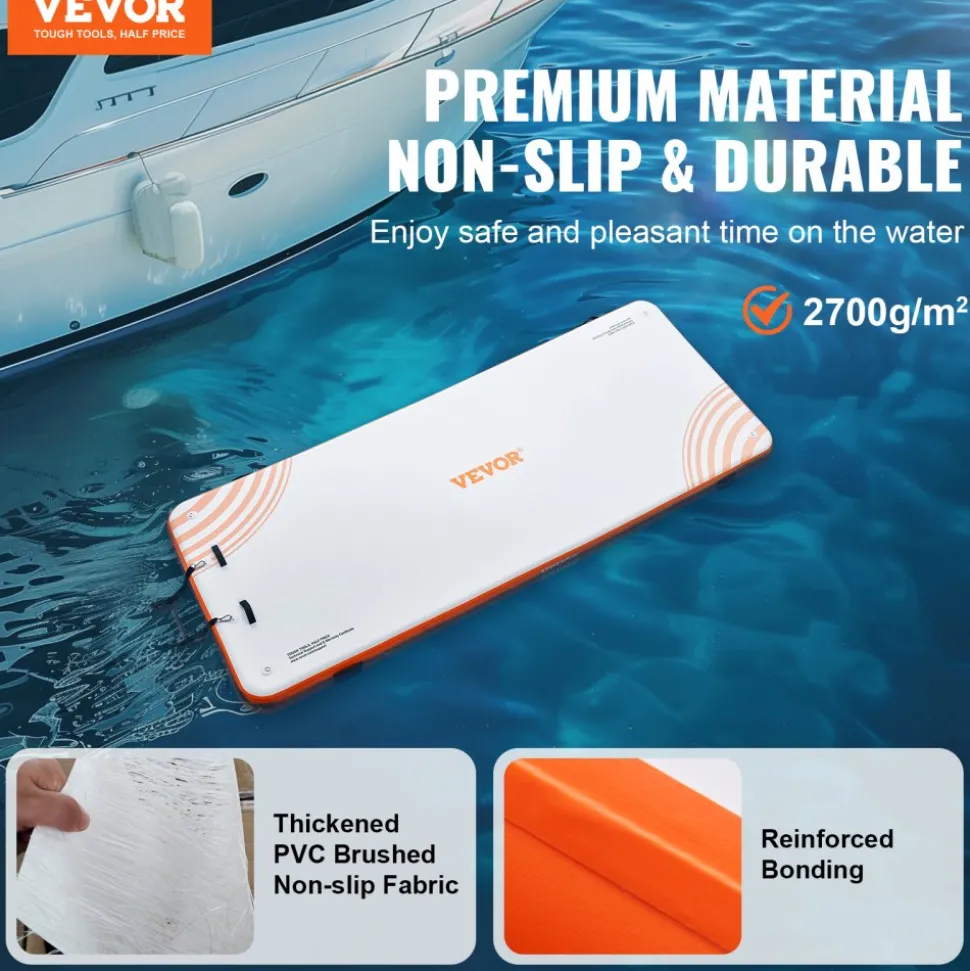 VEVOR Inflatable Floating Dock, 15 x 6FT Inflatable Dock Platform, Non-Slip Water Floating Dock Mat with Detachable Ladder & Portable Carrying Bag, Floating Platform Island Raft for Ocean Pool Beach
