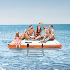 VEVOR Inflatable Floating Dock, 15 x 6FT Inflatable Dock Platform, Non-Slip Water Floating Dock Mat with Detachable Ladder & Portable Carrying Bag, Floating Platform Island Raft for Ocean Pool Beach