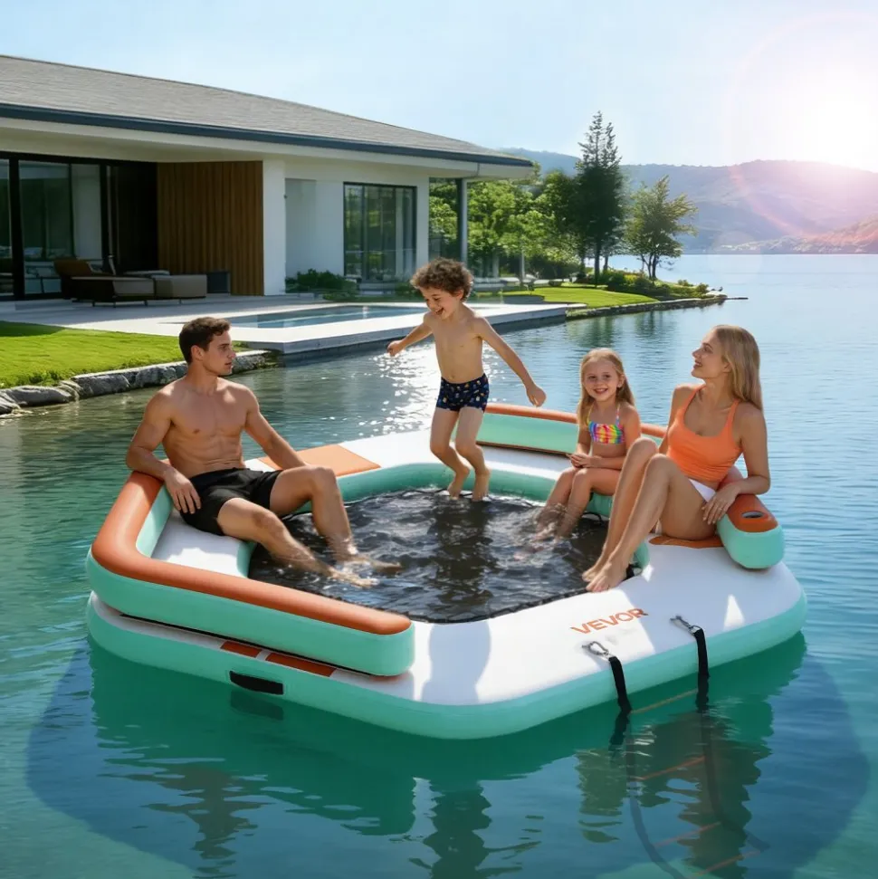VEVOR Inflatable Floating Dock, 8.5 x 8.5 FT Inflatable Dock Platform, Non-Slip Water Air Mat with Portable Carrying Bag and Detachable Ladder, Floating Water Platform Island Raft for Pool Beach Ocean