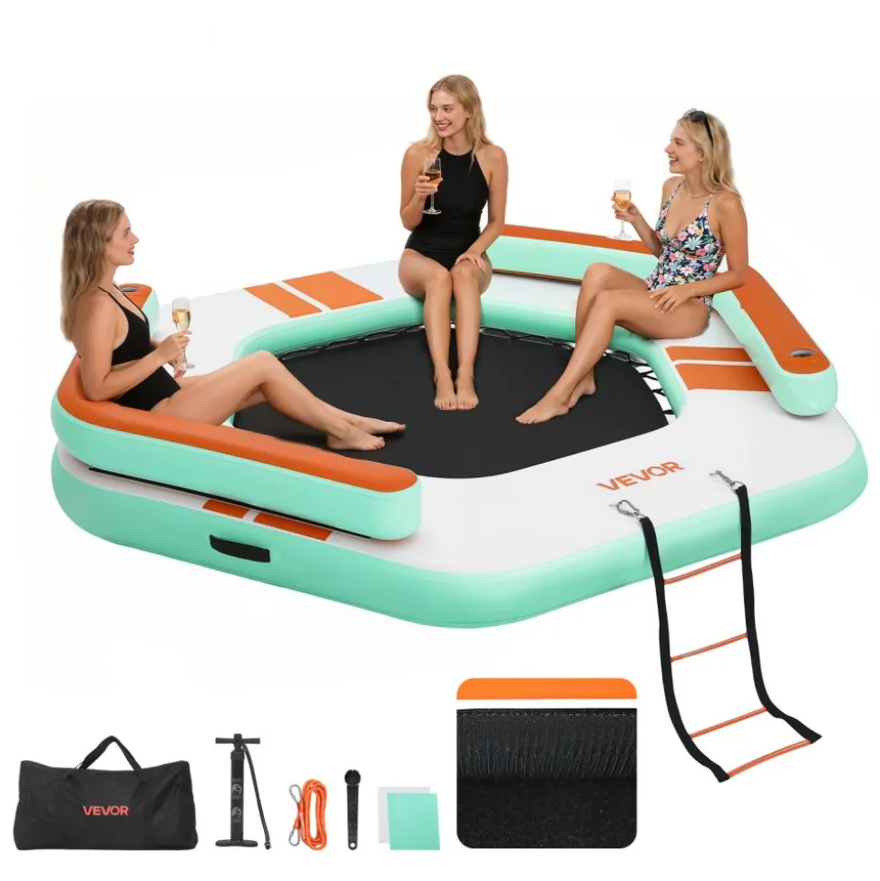VEVOR Inflatable Floating Dock, 8.5 x 8.5 FT Inflatable Dock Platform, Non-Slip Water Air Mat with Portable Carrying Bag and Detachable Ladder, Floating Water Platform Island Raft for Pool Beach Ocean