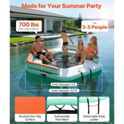VEVOR Inflatable Floating Dock, 8.5 x 8.5 FT Inflatable Dock Platform, Non-Slip Water Air Mat with Portable Carrying Bag and Detachable Ladder, Floating Water Platform Island Raft for Pool Beach Ocean