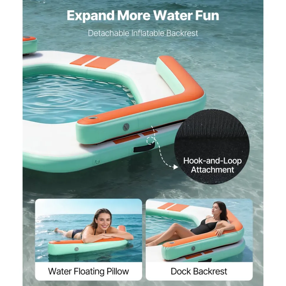 VEVOR Inflatable Floating Dock, 8.5 x 8.5 FT Inflatable Dock Platform, Non-Slip Water Air Mat with Portable Carrying Bag and Detachable Ladder, Floating Water Platform Island Raft for Pool Beach Ocean