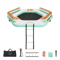 VEVOR Inflatable Floating Dock, 8.5 x 8.5 FT Inflatable Dock Platform, Non-Slip Water Air Mat with Portable Carrying Bag and Detachable Ladder, Floating Water Platform Island Raft for Pool Beach Ocean