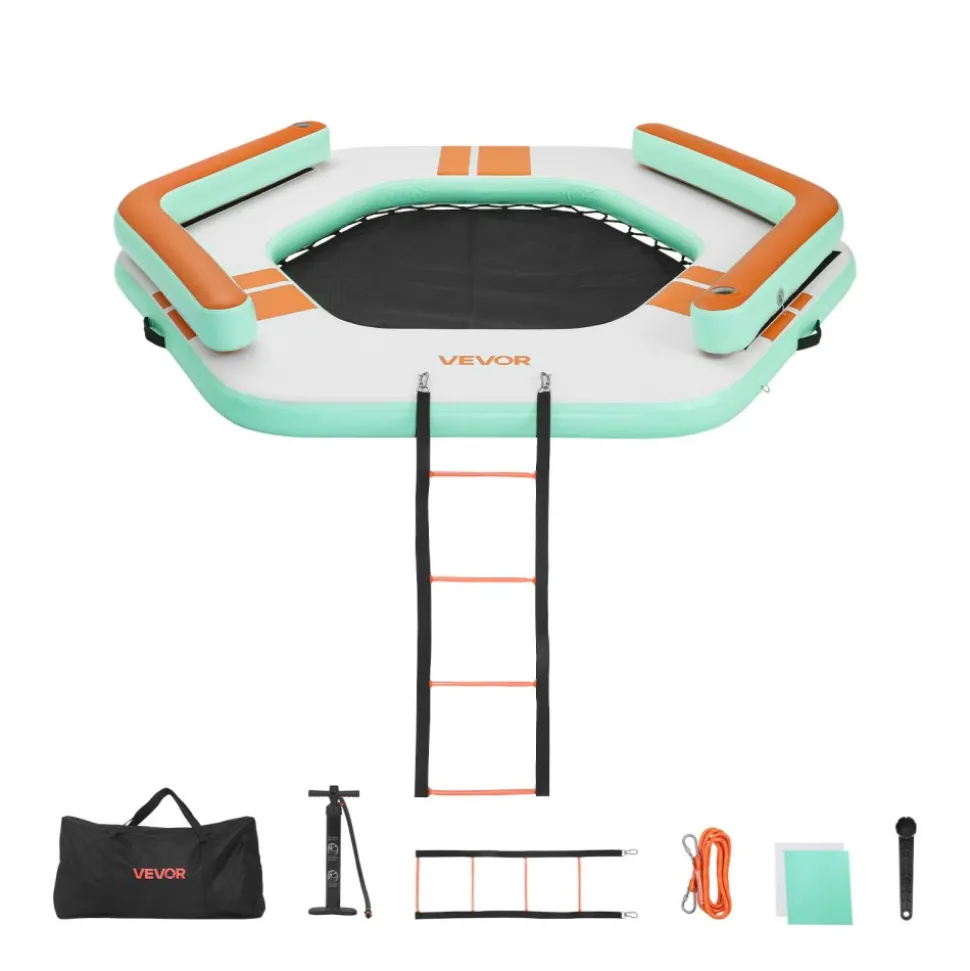 VEVOR Inflatable Floating Dock, 8.5 x 8.5 FT Inflatable Dock Platform, Non-Slip Water Air Mat with Portable Carrying Bag and Detachable Ladder, Floating Water Platform Island Raft for Pool Beach Ocean