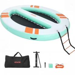 VEVOR Inflatable Floating Dock, 10x8 FT Round Inflatable Dock Platform, Non-Slip Water Air Mat with Portable Carrying Bag & Detachable Ladder, Floating Water Platform Island Raft for Pool Beach Ocean