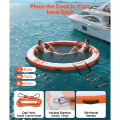 VEVOR Inflatable Floating Dock, 10 FT Inflatable Dock Platform, Non-Slip Water Air Mat with Portable Carrying Bag & Detachable Ladder, Floating Water Platform Island Raft for Pool Beach Ocean, Orange