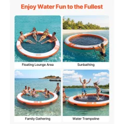 VEVOR Inflatable Floating Dock, 10 FT Inflatable Dock Platform, Non-Slip Water Air Mat with Portable Carrying Bag & Detachable Ladder, Floating Water Platform Island Raft for Pool Beach Ocean, Orange
