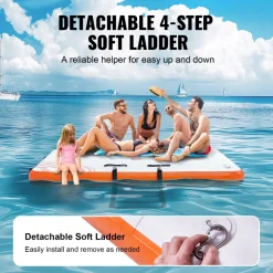 VEVOR Inflatable Floating Dock, 8 x 6FT Inflatable Dock Platform, Non-Slip Water Floating Dock Mat with Detachable Ladder & Portable Carrying Bag, Floating Platform Island Raft for Ocean Pool Beach