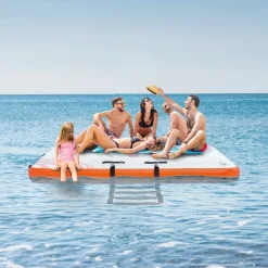 VEVOR Inflatable Floating Dock, 8 x 6FT Inflatable Dock Platform, Non-Slip Water Floating Dock Mat with Detachable Ladder & Portable Carrying Bag, Floating Platform Island Raft for Ocean Pool Beach