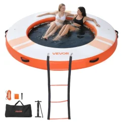 VEVOR Inflatable Floating Dock, 8.5x8.5 FT Inflatable Dock Platform, Non-Slip Water Mat with Portable Carrying Bag & Detachable Ladder, Floating Water Platform Island Raft for Pool Beach Ocean, Orange