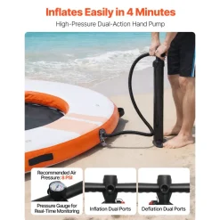VEVOR Inflatable Floating Dock, 8.5x8.5 FT Inflatable Dock Platform, Non-Slip Water Mat with Portable Carrying Bag & Detachable Ladder, Floating Water Platform Island Raft for Pool Beach Ocean, Orange
