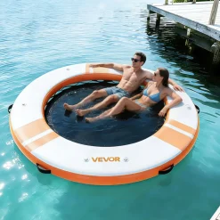 VEVOR Inflatable Floating Dock, 8.5x8.5 FT Inflatable Dock Platform, Non-Slip Water Mat with Portable Carrying Bag & Detachable Ladder, Floating Water Platform Island Raft for Pool Beach Ocean, Orange