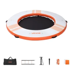 VEVOR Inflatable Floating Dock, 8.5x8.5 FT Inflatable Dock Platform, Non-Slip Water Mat with Portable Carrying Bag & Detachable Ladder, Floating Water Platform Island Raft for Pool Beach Ocean, Orange