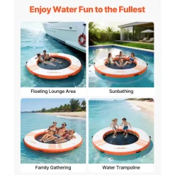 VEVOR Inflatable Floating Dock, 8.5x8.5 FT Inflatable Dock Platform, Non-Slip Water Mat with Portable Carrying Bag & Detachable Ladder, Floating Water Platform Island Raft for Pool Beach Ocean, Orange