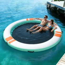 VEVOR Inflatable Floating Dock, 12 FT Round Inflatable Dock Platform, Non-Slip Water Air Mat with Portable Carrying Bag and Detachable Ladder, Floating Water Platform Island Raft for Pool Beach Ocean