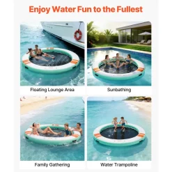 VEVOR Inflatable Floating Dock, 12 FT Round Inflatable Dock Platform, Non-Slip Water Air Mat with Portable Carrying Bag and Detachable Ladder, Floating Water Platform Island Raft for Pool Beach Ocean