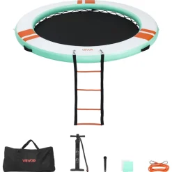 VEVOR Inflatable Floating Dock, 12 FT Round Inflatable Dock Platform, Non-Slip Water Air Mat with Portable Carrying Bag and Detachable Ladder, Floating Water Platform Island Raft for Pool Beach Ocean