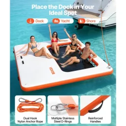 VEVOR Inflatable Floating Dock, 10 x 10 FT Inflatable Dock Platform, Non-Slip Water Air Mat with Portable Carrying Bag and Detachable Ladder, Floating Water Platform Island Raft for Pool Beach Ocean