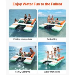 VEVOR Inflatable Floating Dock, 8 x 6 FT Inflatable Dock Platform, Non-Slip Water Air Mat with Portable Carrying Bag and Detachable Ladder, Floating Water Platform Island Raft for Pool Beach Ocean