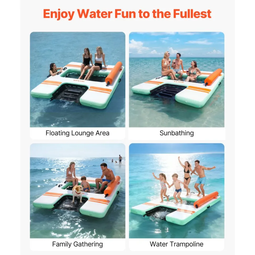 VEVOR Inflatable Floating Dock, 8 x 6 FT Inflatable Dock Platform, Non-Slip Water Air Mat with Portable Carrying Bag and Detachable Ladder, Floating Water Platform Island Raft for Pool Beach Ocean