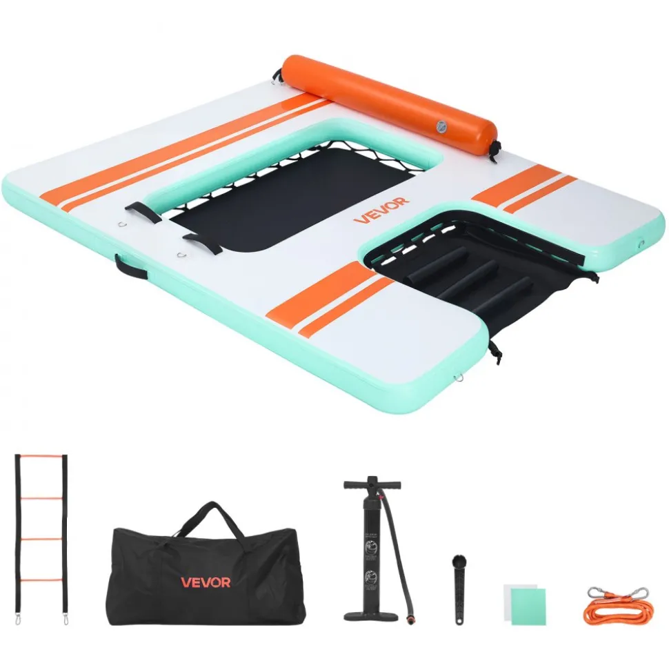 VEVOR Inflatable Floating Dock, 8 x 6 FT Inflatable Dock Platform, Non-Slip Water Air Mat with Portable Carrying Bag and Detachable Ladder, Floating Water Platform Island Raft for Pool Beach Ocean