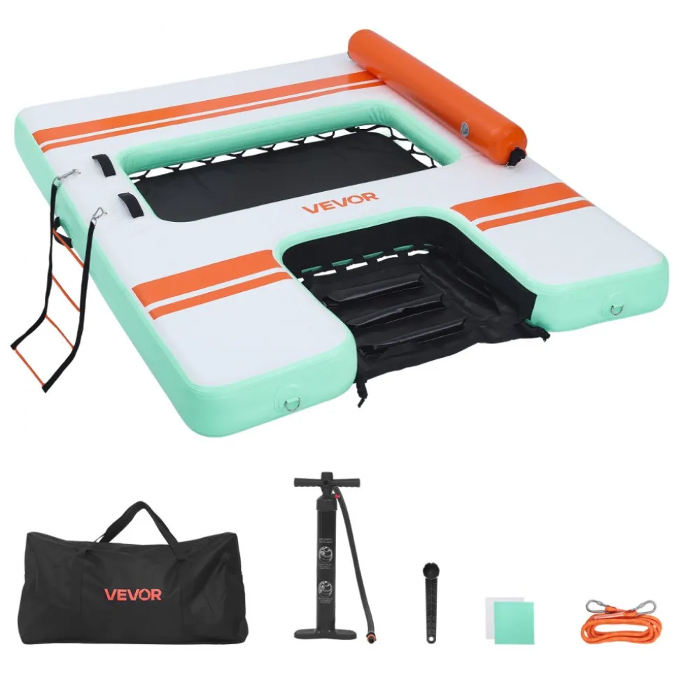 VEVOR Inflatable Floating Dock, 8 x 6 FT Inflatable Dock Platform, Non-Slip Water Air Mat with Portable Carrying Bag and Detachable Ladder, Floating Water Platform Island Raft for Pool Beach Ocean