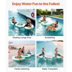 VEVOR Inflatable Floating Dock, 15 x 6 FT Inflatable Dock Platform, Non-Slip Water Air Mat with Portable Carrying Bag and Detachable Ladder, Floating Water Platform Island Raft for Pool Beach Ocean