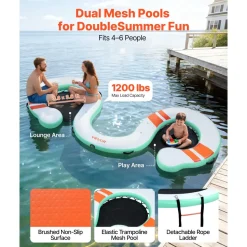 VEVOR Inflatable Floating Dock, 15 x 6 FT Inflatable Dock Platform, Non-Slip Water Air Mat with Portable Carrying Bag and Detachable Ladder, Floating Water Platform Island Raft for Pool Beach Ocean