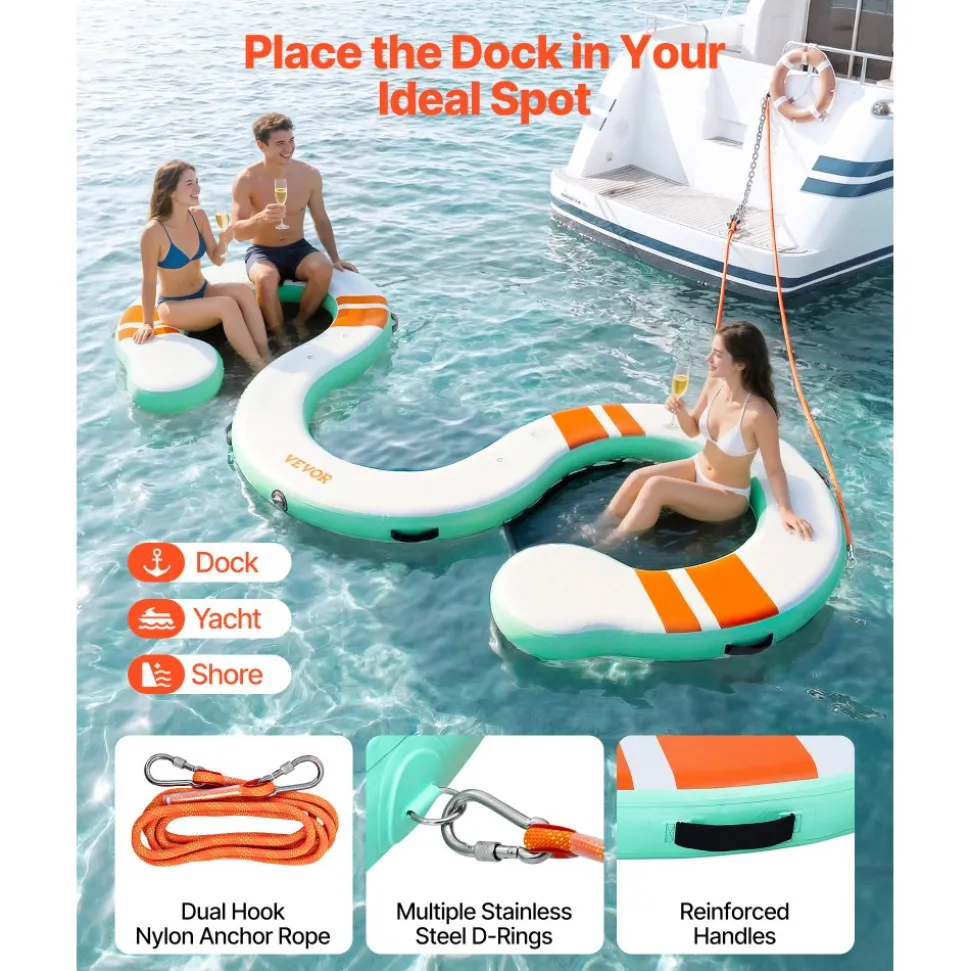 VEVOR Inflatable Floating Dock, 15 x 6 FT Inflatable Dock Platform, Non-Slip Water Air Mat with Portable Carrying Bag and Detachable Ladder, Floating Water Platform Island Raft for Pool Beach Ocean