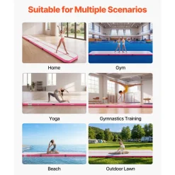 VEVOR Inflatable Gymnastics Air Mat 13 ft Training Mats w/ Electric Pump, 4 inches Thick Sturdy Tumble Track, Tumbling Mat for Home Use/Gym/Outdoor/Yoga/Cheerleading/Beach/Park/Water, Pink