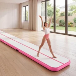 VEVOR Inflatable Gymnastics Air Mat 13 ft Training Mats w/ Electric Pump, 4 inches Thick Sturdy Tumble Track, Tumbling Mat for Home Use/Gym/Outdoor/Yoga/Cheerleading/Beach/Park/Water, Pink