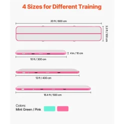 VEVOR Inflatable Gymnastics Air Mat 13 ft Training Mats w/ Electric Pump, 4 inches Thick Sturdy Tumble Track, Tumbling Mat for Home Use/Gym/Outdoor/Yoga/Cheerleading/Beach/Park/Water, Pink