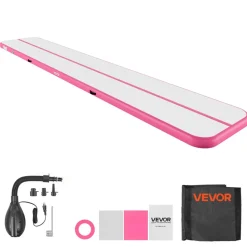 VEVOR Inflatable Gymnastics Air Mat 13 ft Training Mats w/ Electric Pump, 4 inches Thick Sturdy Tumble Track, Tumbling Mat for Home Use/Gym/Outdoor/Yoga/Cheerleading/Beach/Park/Water, Pink