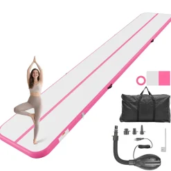 VEVOR Inflatable Gymnastics Air Mat 13 ft Training Mats w/ Electric Pump, 4 inches Thick Sturdy Tumble Track, Tumbling Mat for Home Use/Gym/Outdoor/Yoga/Cheerleading/Beach/Park/Water, Pink